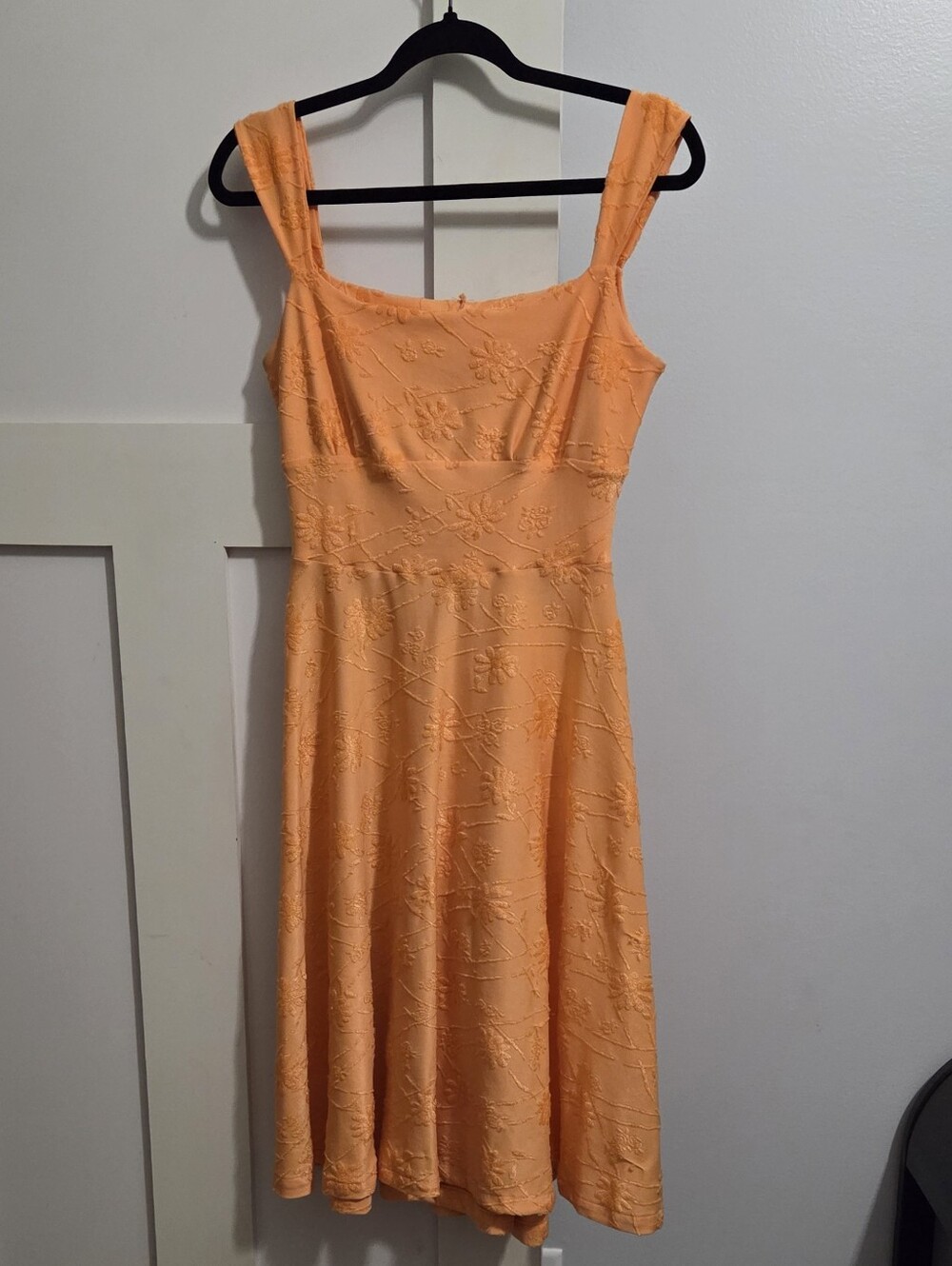 Sleeveless Orange Embroidered A-Line Dress